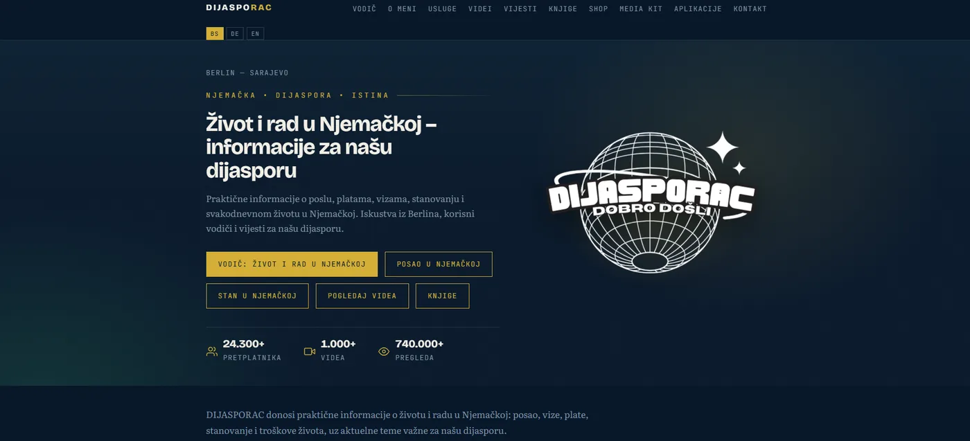 Naslovna stranica sajta dijasporac.de